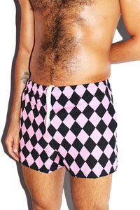 Bubble Gum Harlequin All Over Active Shorts- Pink