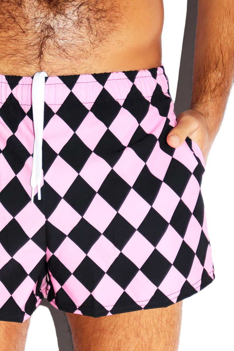 Bubble Gum Harlequin All Over Active Shorts- Pink