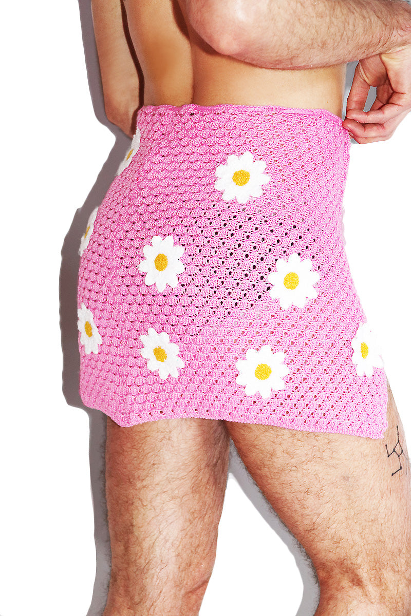 Oopsie Daisy Crochet Skirt- Pink