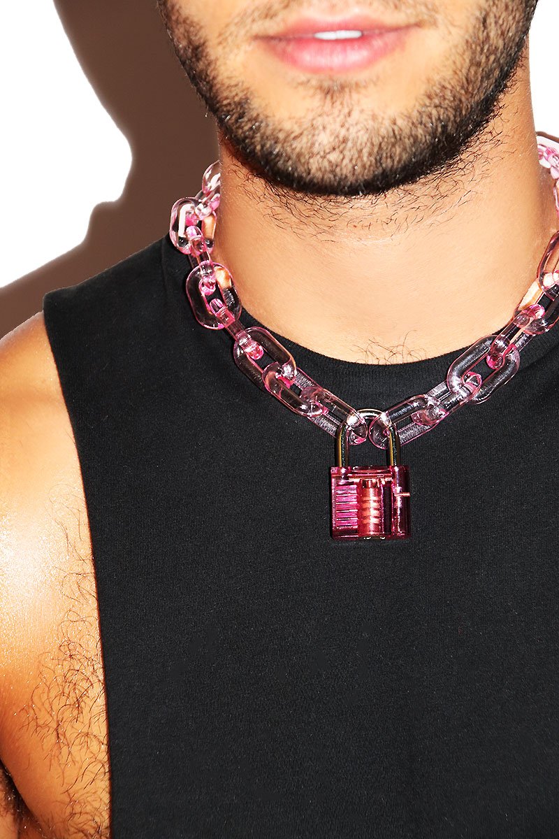 Acrylic Lock Necklace - Pink