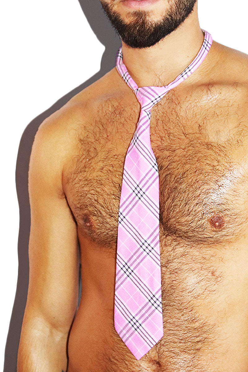 Preppy Plaid Adjustable Tie Necklace-Pink