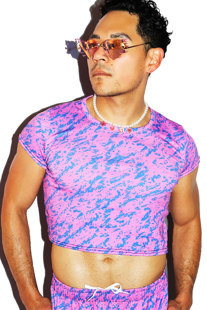 Paint Splash All Over Fitted Crop Tee- Purple