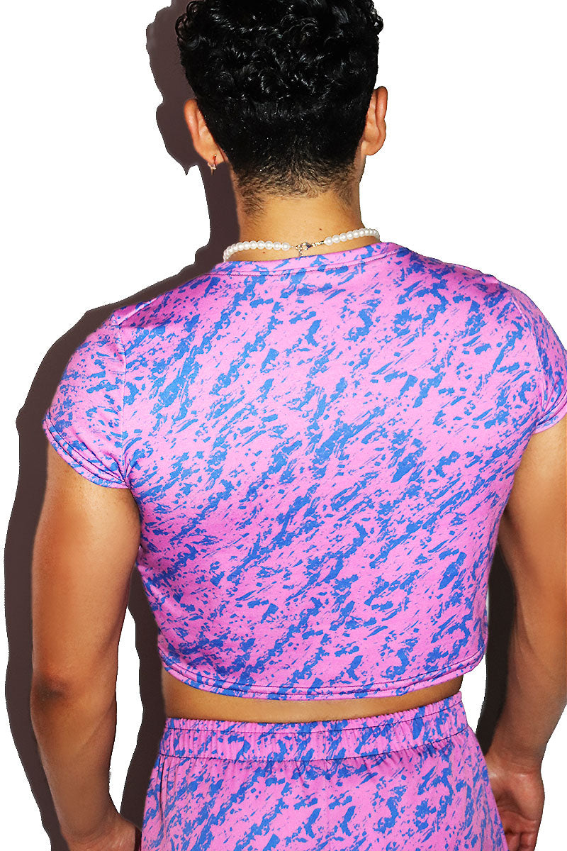 Paint Splash All Over Fitted Crop Tee- Purple