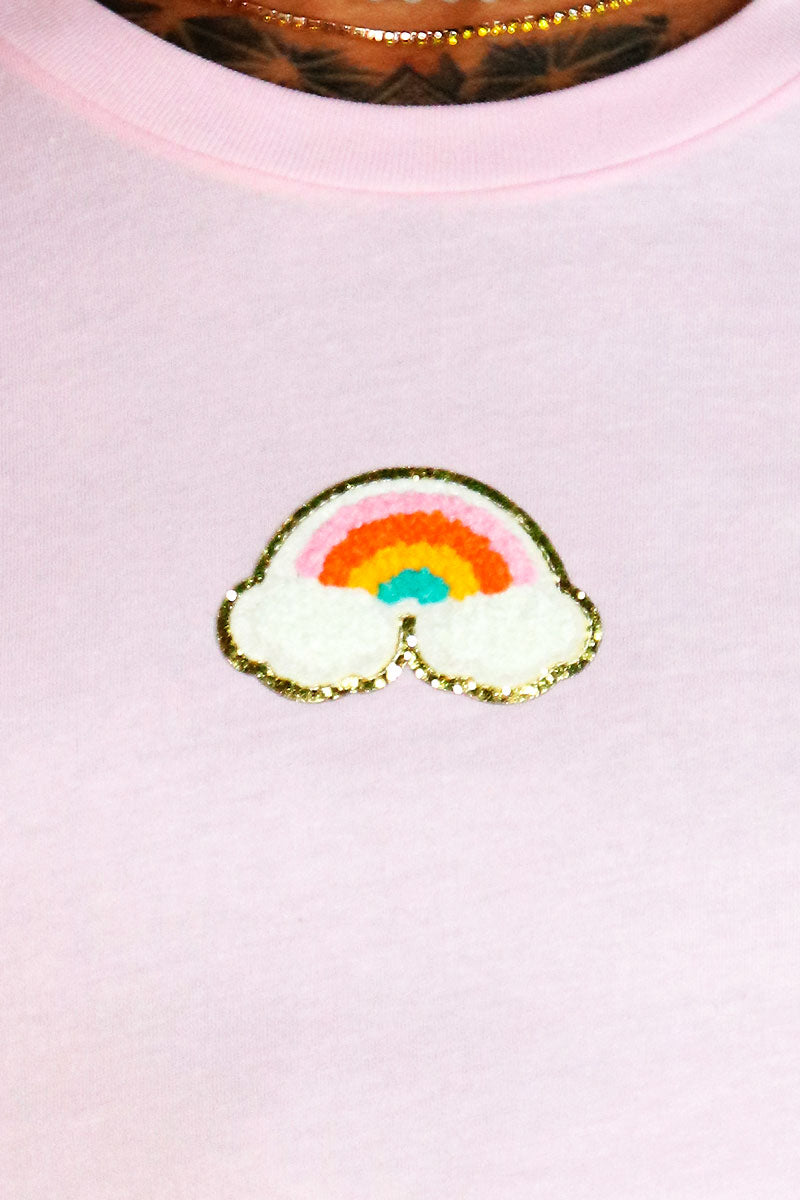 Rainbow Pastel Garter Extreme Crop Tee-Pink