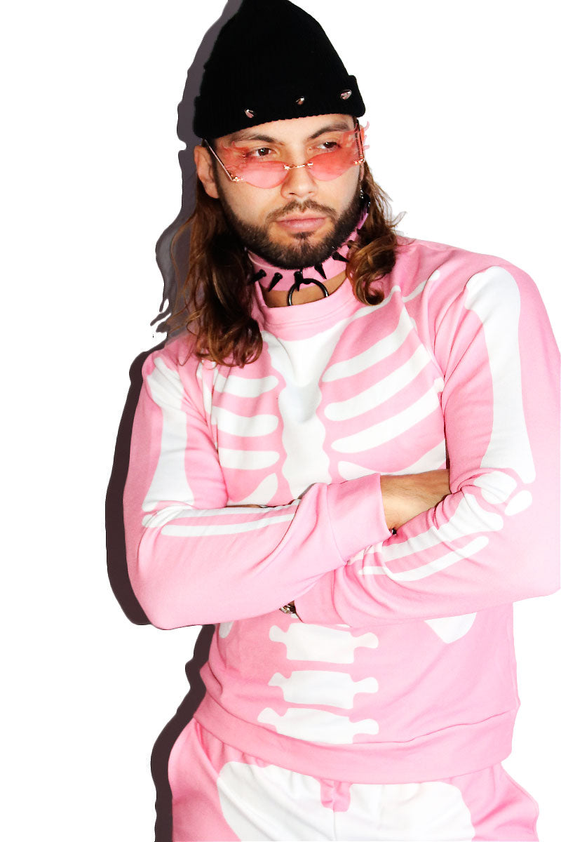 Skeleton All Over Print Sweatshirt- Pink – Marek+Richard