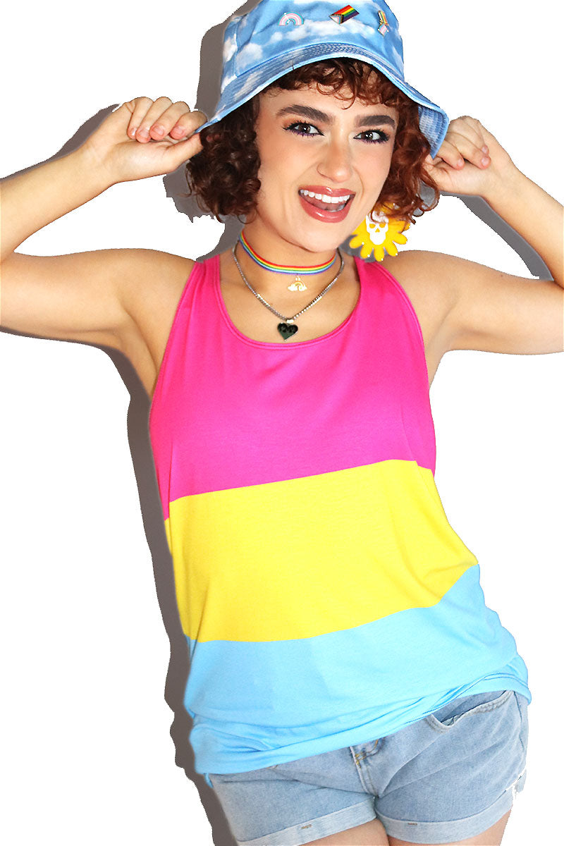 Pansexual Flag All Over Racerback Tank- Fuchsia