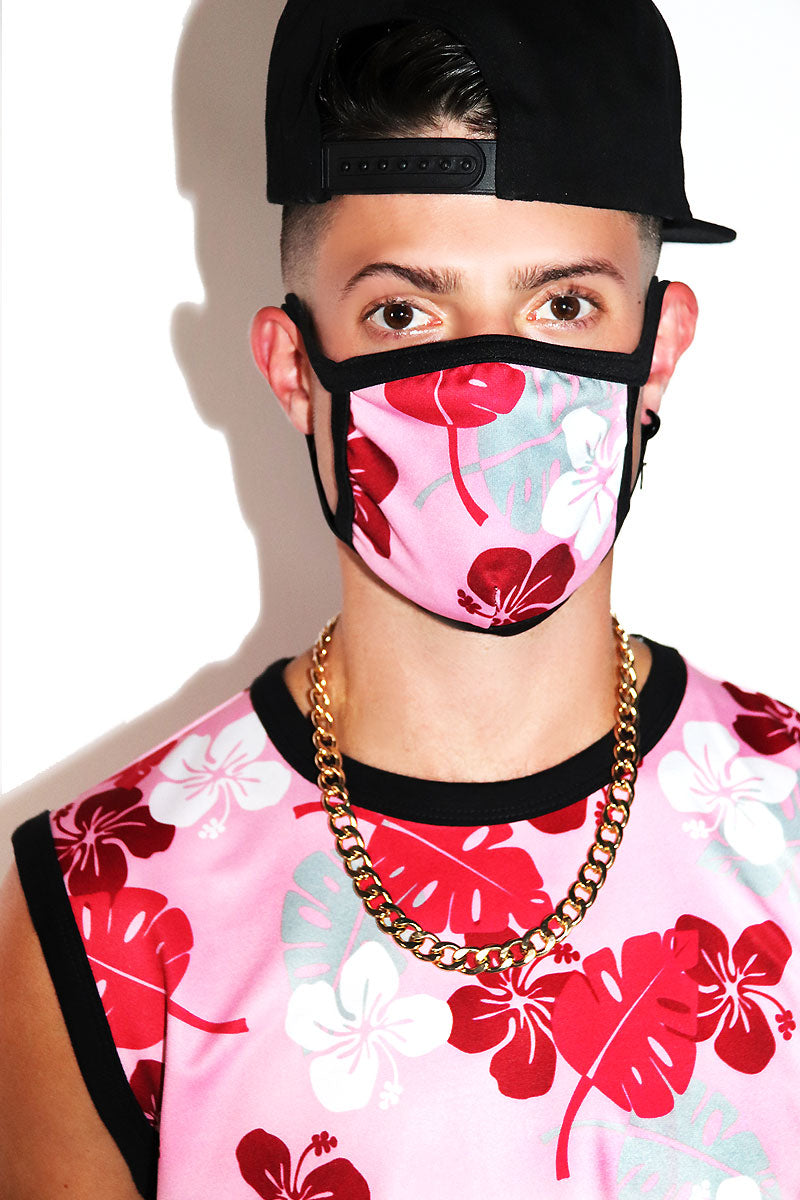 Honolulu Pink Face Mask- Black