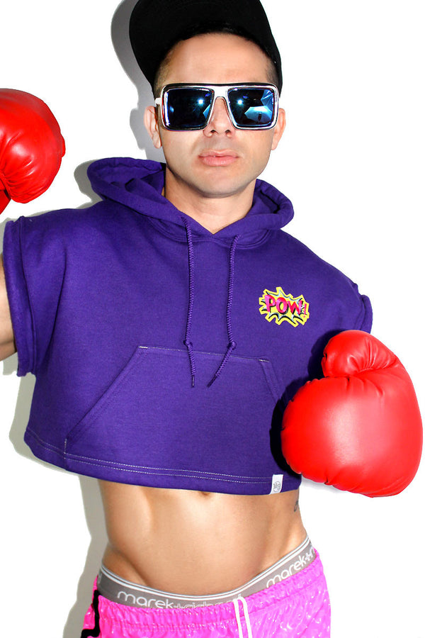 Pow Sleveeless Crop Hoodie in Purple