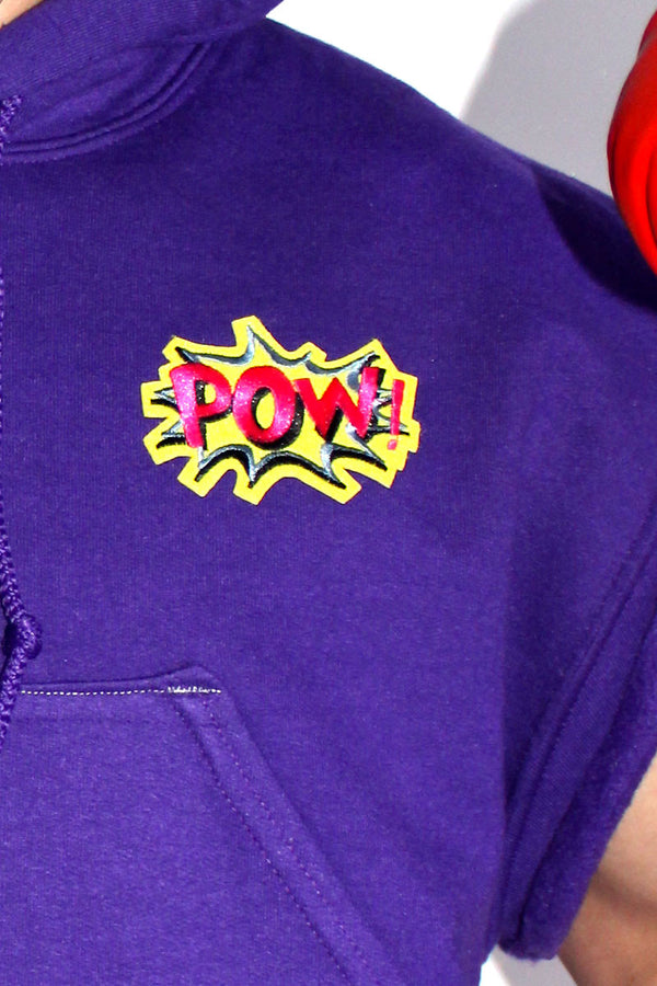 Pow Sleveeless Crop Hoodie in Purple, view 2