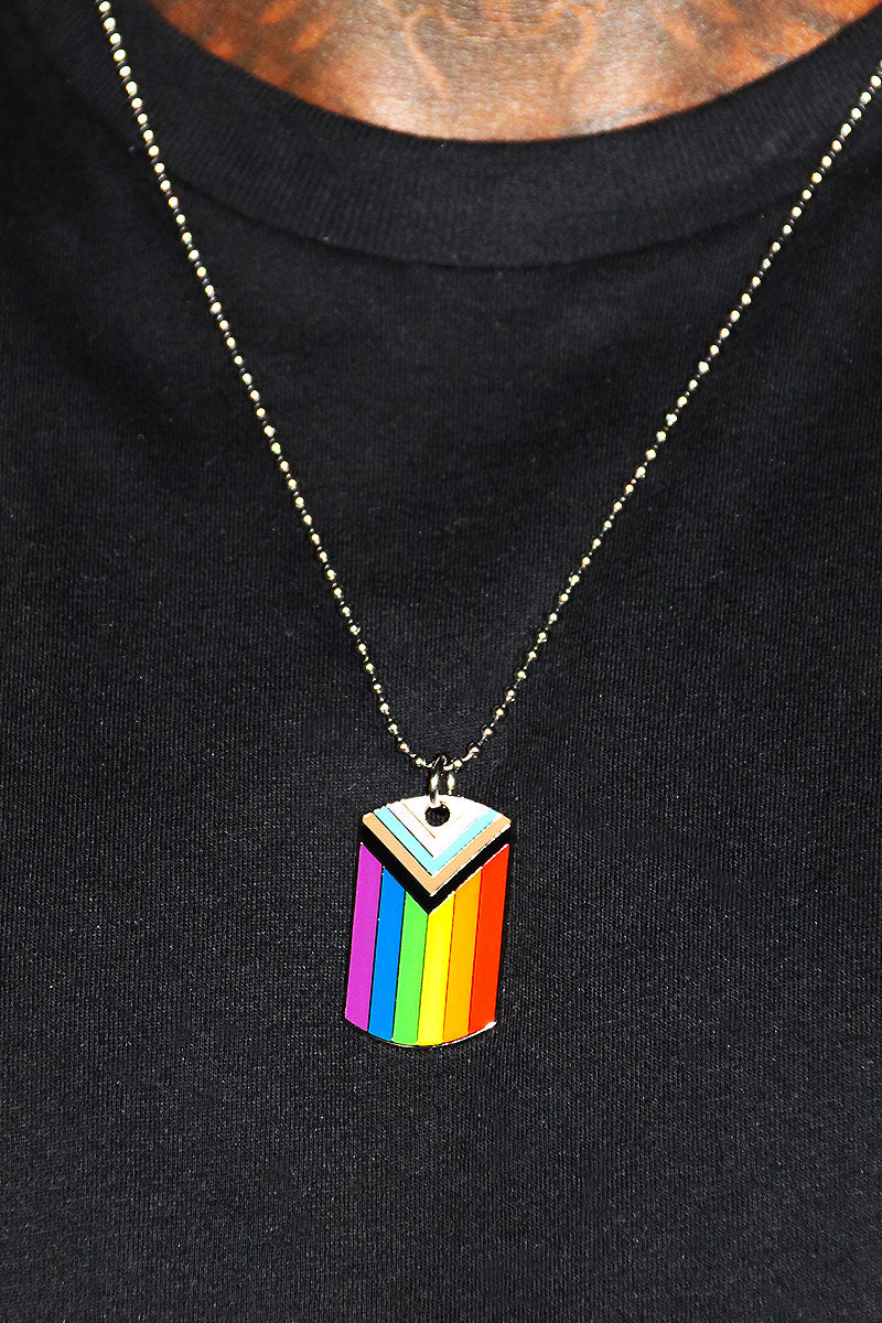 All Inclusive Rainbow Dog Tag Necklace -Silver