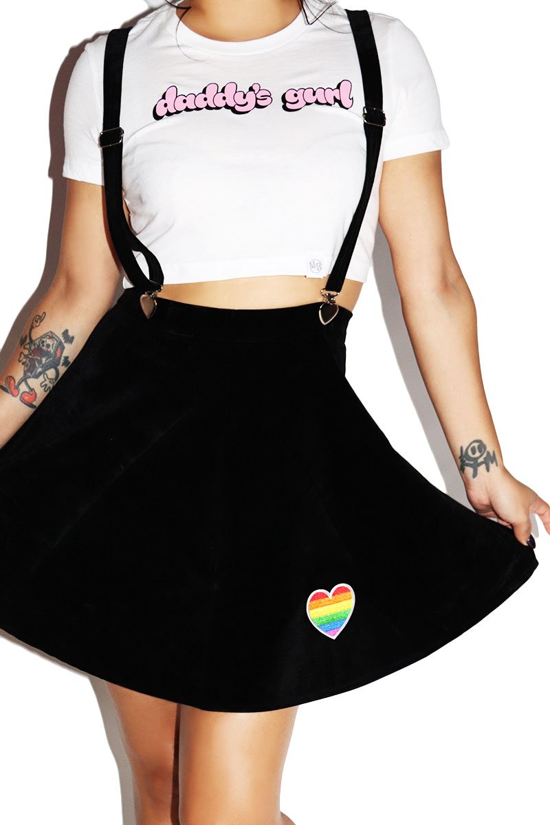 Hearts Velvet Suspender A-Line Skirt- Black