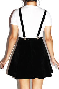 Hearts Velvet Suspender A-Line Skirt- Black
