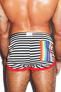 Rainbow Pocket Stripe Running Shorts-Black