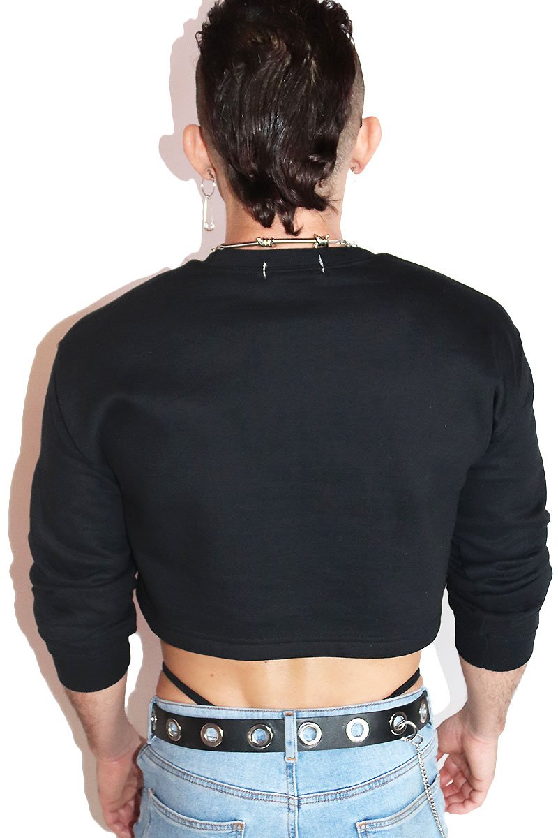 Profile Pic Long Sleeve Crop Sweatshirt- Black