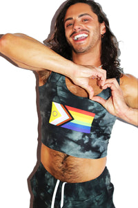 Newest Pride Flag Dye All Over Print Fitted Crop Tank- Black