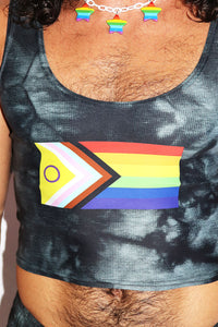 Newest Pride Flag Dye All Over Print Fitted Crop Tank- Black