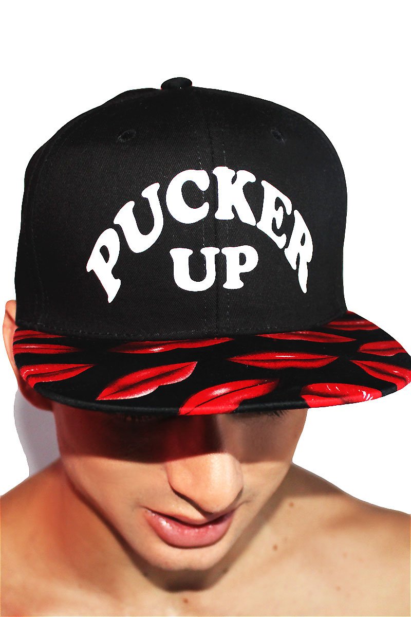 Pucker Up Kiss Snapback Hat- Red