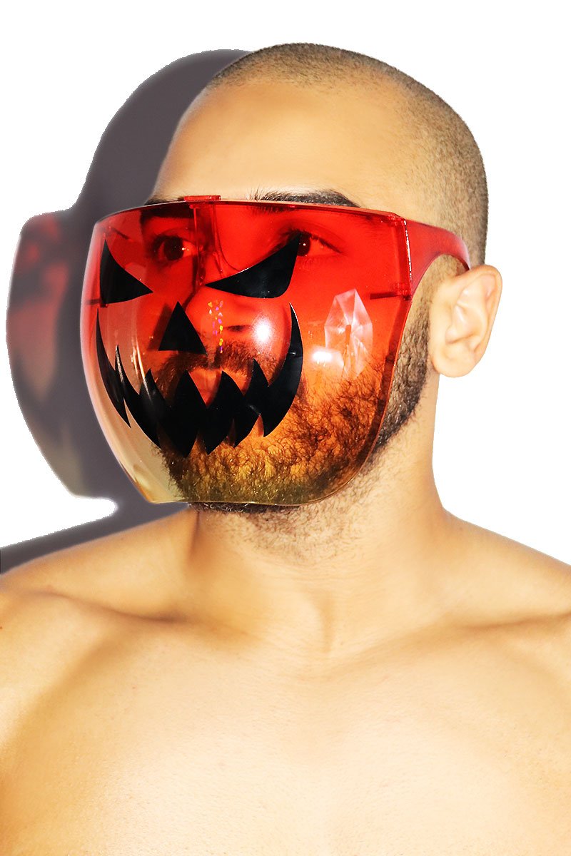 Jack O Latern Face Shield Sunglasses Mask- Orange