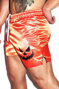 Pumpkin Satin Athletic Shorts-Orange