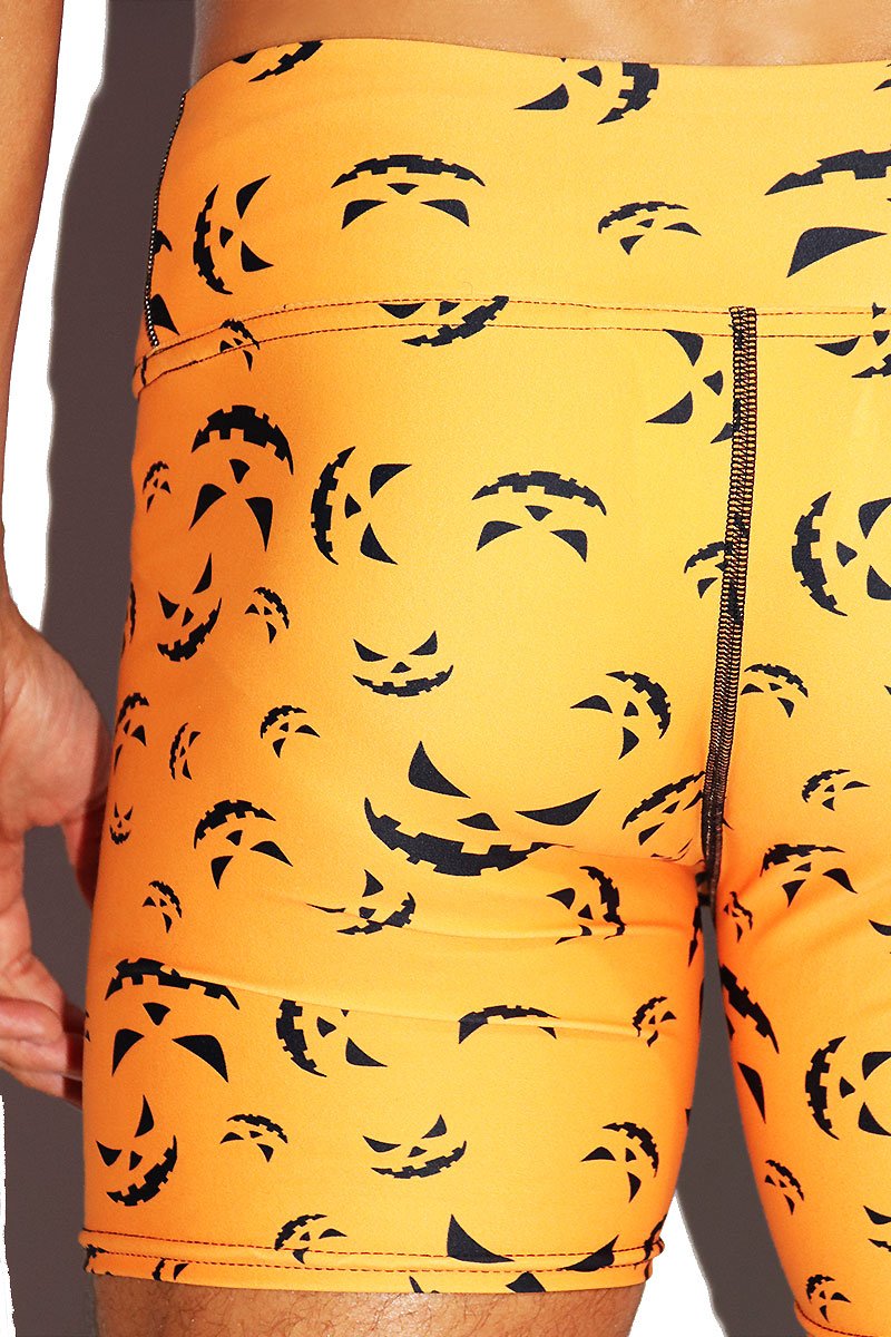Pumpkin All Over Print Biker Shorts- Orange