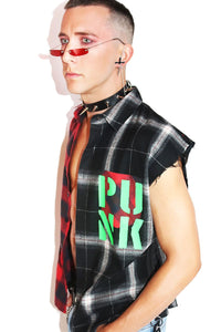 Young Punk Sleeveless Plaid Shirt- Red