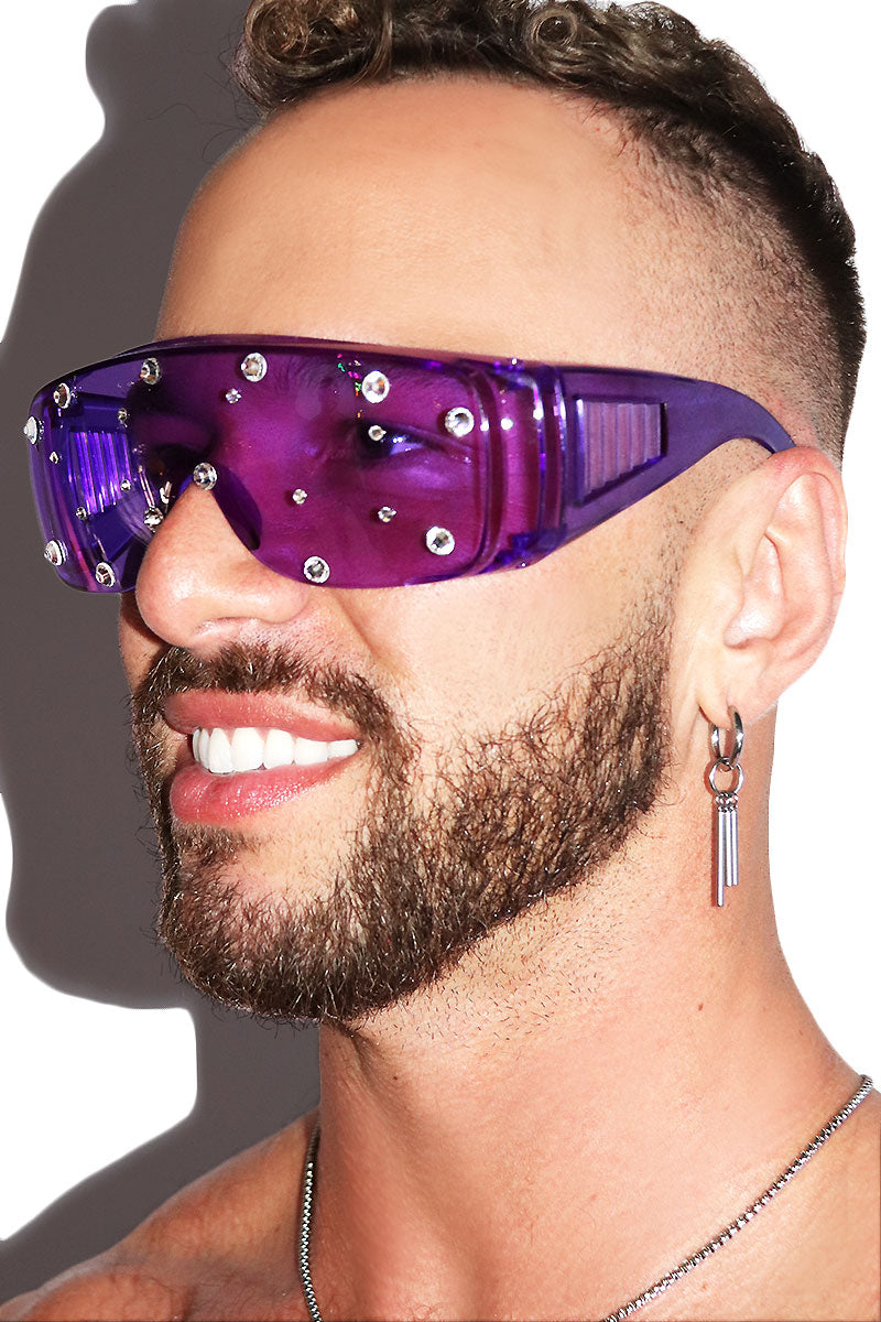 Safety First Rhinestone Google Sunglasses- Purple
