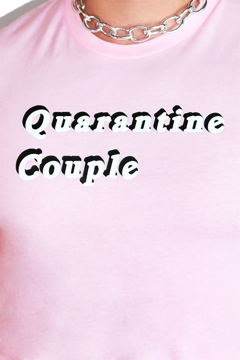 Quarantine Couple Crop Tee- Pink