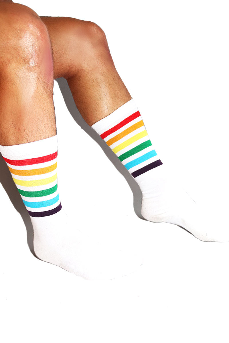 Prism Stripe Crew Length Socks- White