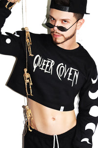 Queer Coven Long Sleeve Crop Sweatshirt-Black