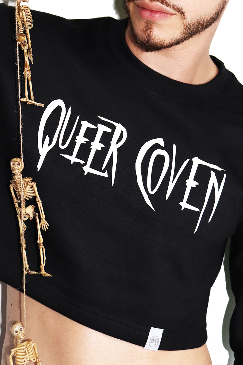 Queer Coven Long Sleeve Crop Sweatshirt-Black