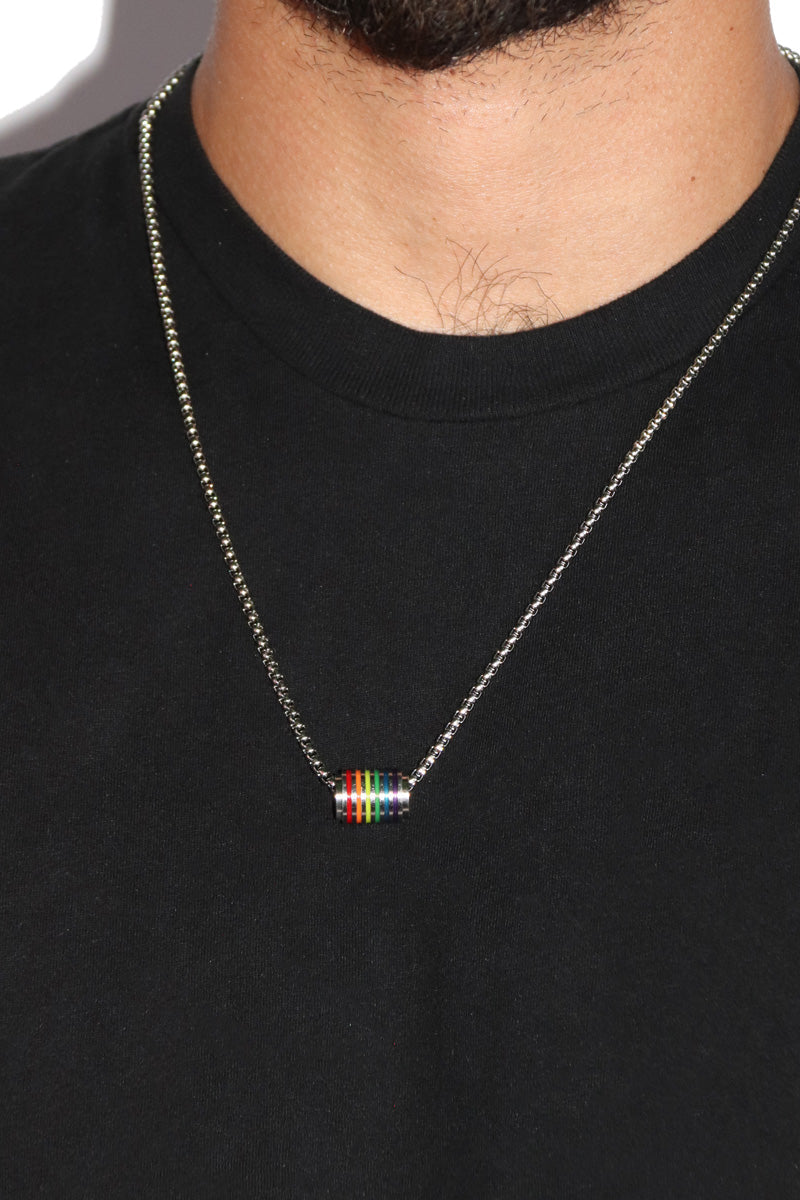 Modern Gay Cylinder Necklace - Silver