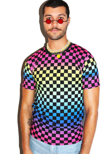 Rainbow Checkers All Over Tee- Multi