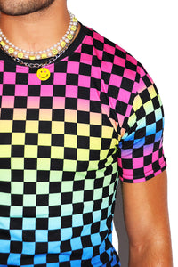 Rainbow Checkers All Over Tee- Multi
