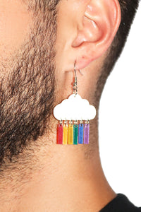 Acrylic Rainbow Cloud Dangle Single Earring - White