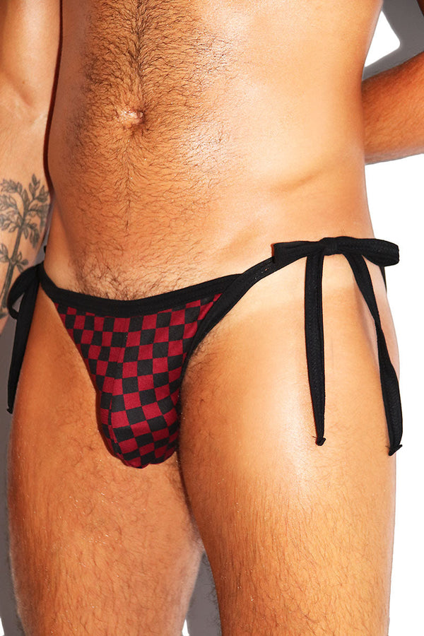 Checkerboard Tied Up String Bikini in Burgundy