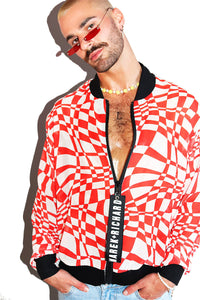 Distorted Grid Bomber Jacket- Red