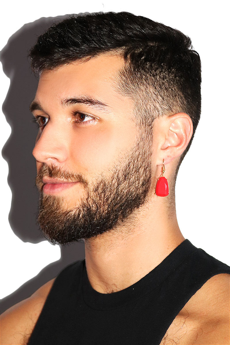 Lava Stone Crystal Single Earring- Red