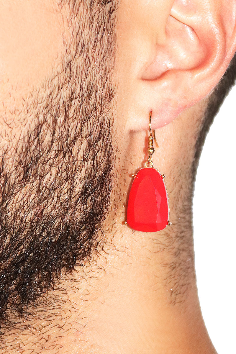 Lava Stone Crystal Single Earring- Red
