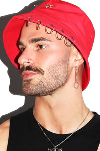 Pierced Bucket Hat - Red