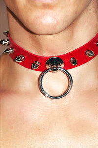 Pup Spiked Collar Choker-Red