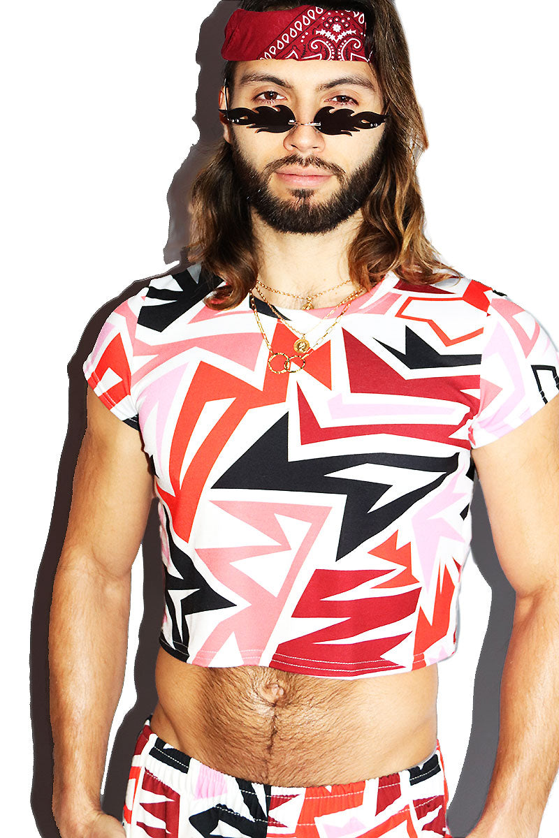 Tucson All Over Print Fitted Crop Tee- Red