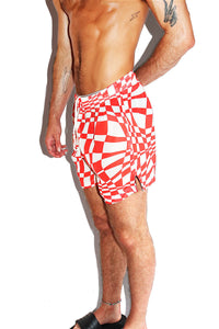 Distorted Grid Athletic Shorts-Red