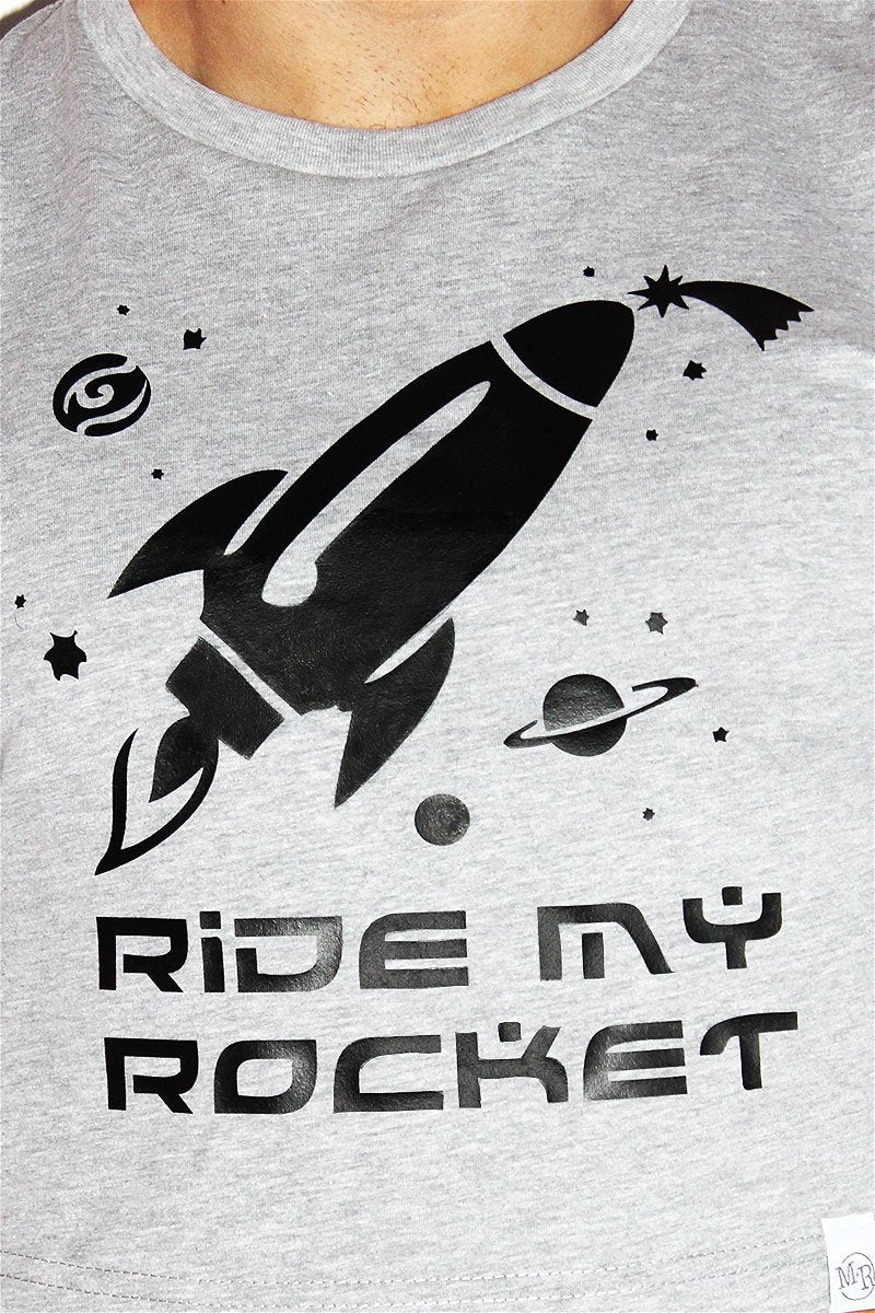Ride My Rocket Long Sleeve Crop Tee-Grey