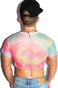 Unicorn Tie Dye Mesh Extreme Crop Tee-Multi