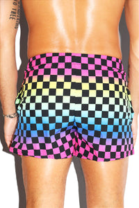 Rainbow Checkers All Over Active Shorts- Multi