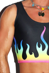 Prism Flames All Over Print Fitted Crop Tank- Black