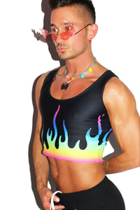 Prism Flames All Over Print Fitted Crop Tank- Black