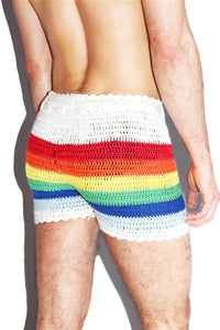 Rainbow Sky Dancer Crochet Shorts- White
