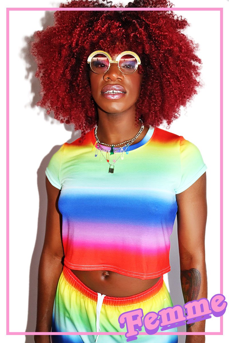 Rainbow Ombre Fitted Crop Tee-Multi