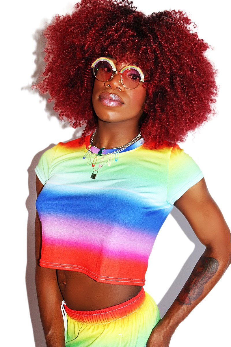 Rainbow Ombre Fitted Crop Tee-Multi